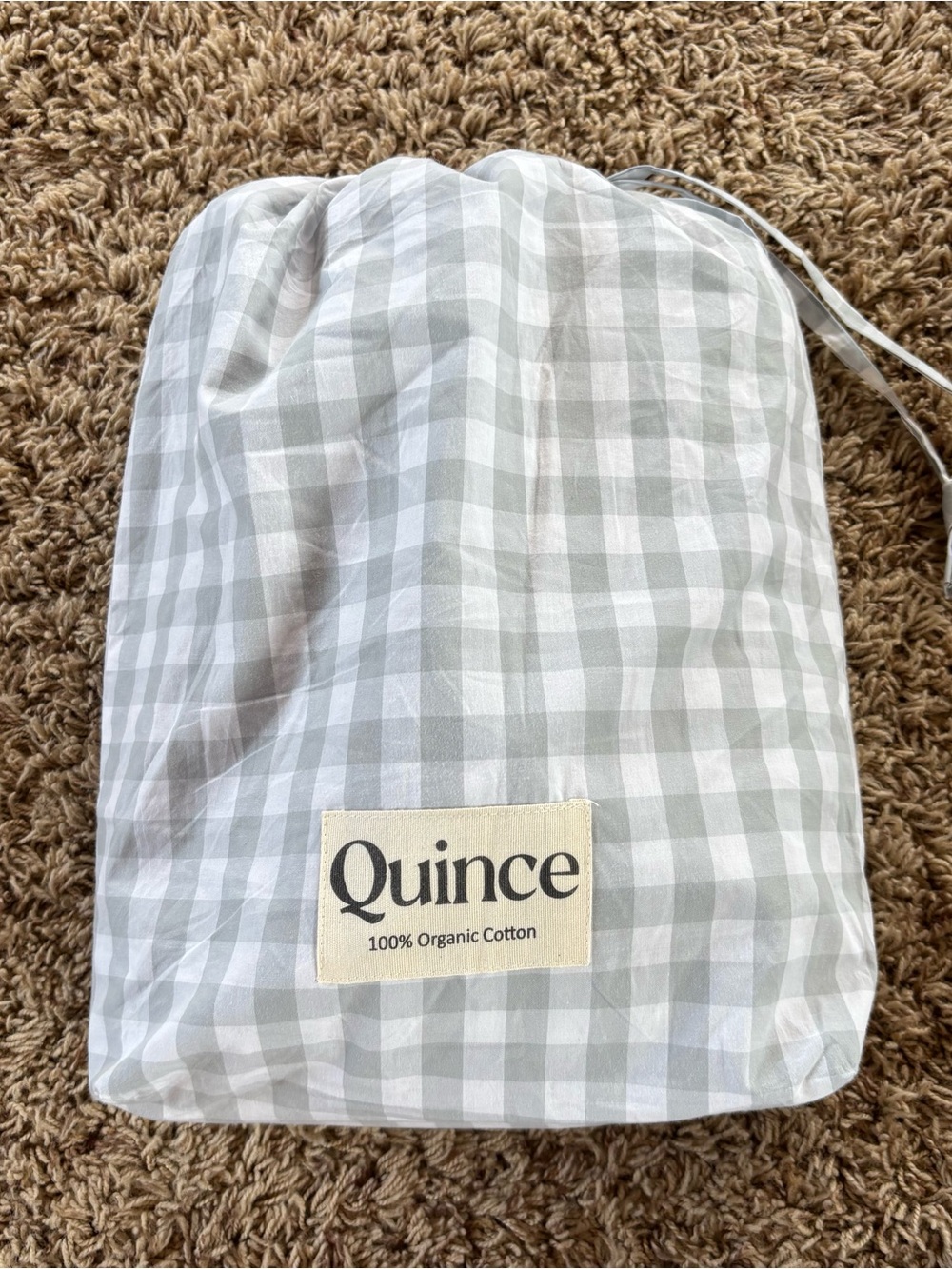 Quince Blue Fog Gingham Cotton King Flat Sheet and Pillowcases